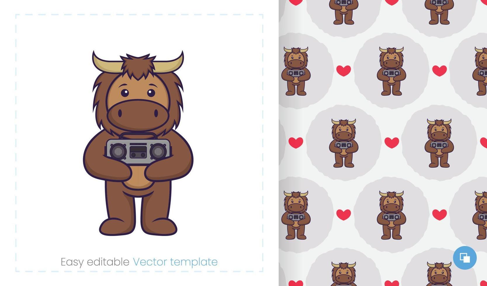 Cute bull mascot character. Can be used on stickers, patches, textiles, paper, cloth and others. vector
