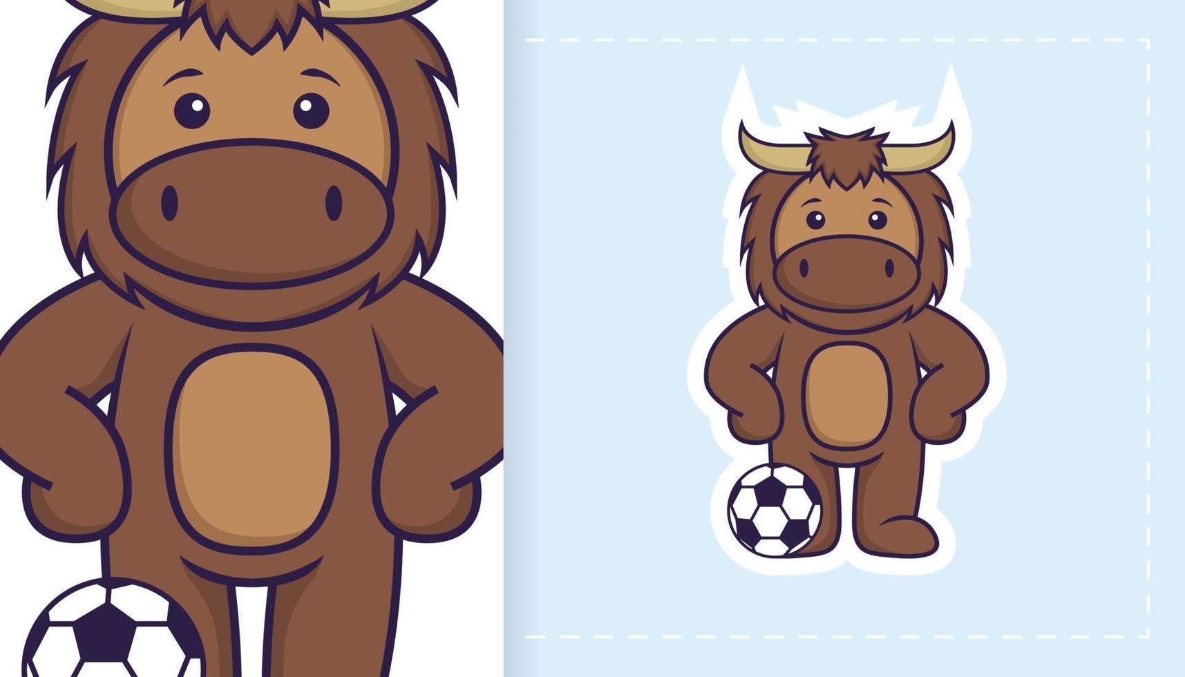 Cute bull mascot character. Can be used for stickers, patches, textiles, paper. Vector illustration