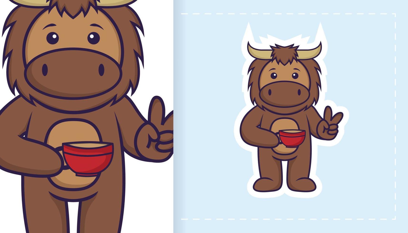 Cute bull mascot character. Can be used for stickers, patches, textiles, paper. Vector illustration