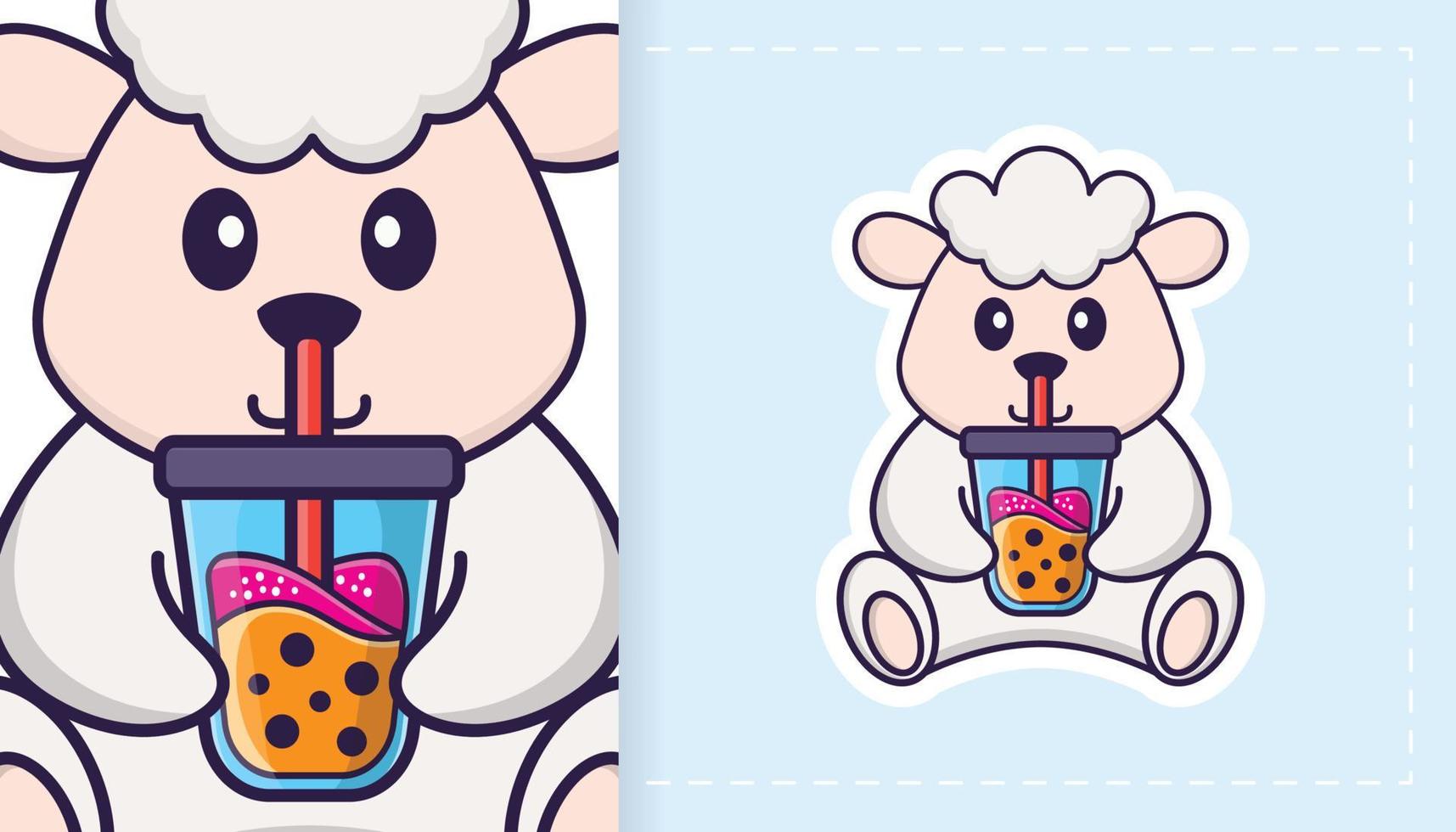 Cute sheep mascot character. Can be used for stickers, patches, textiles, paper. Vector illustration