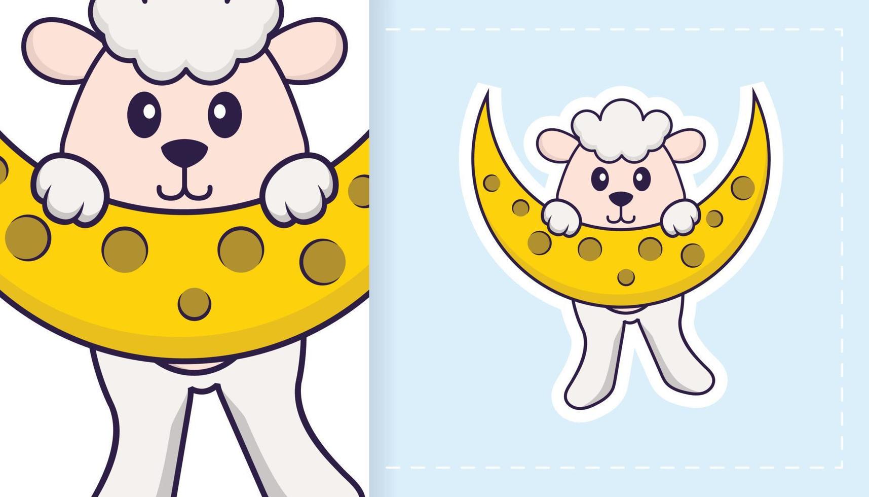Cute sheep mascot character. Can be used for stickers, patches, textiles, paper. Vector illustration