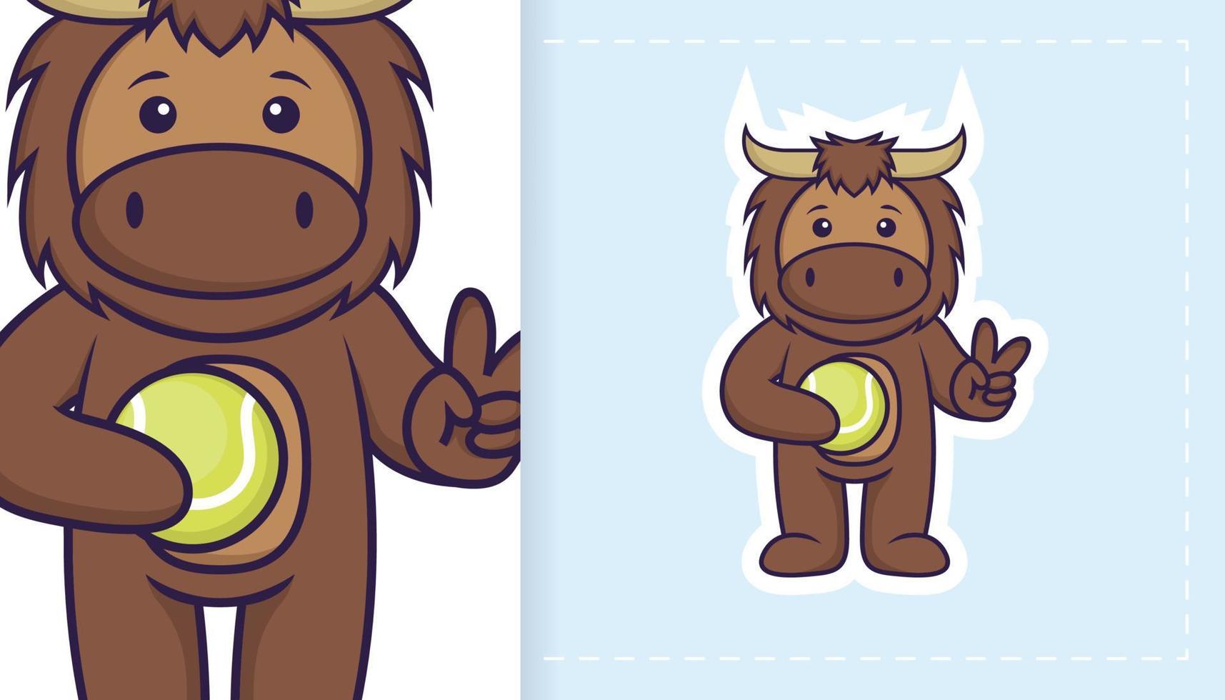 Cute bull mascot character. Can be used for stickers, patches, textiles, paper. Vector illustration