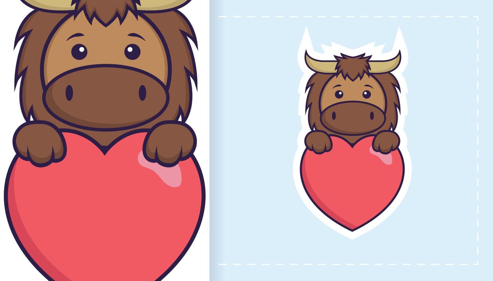 Cute bull mascot character. Can be used for stickers, patches, textiles, paper. Vector illustration