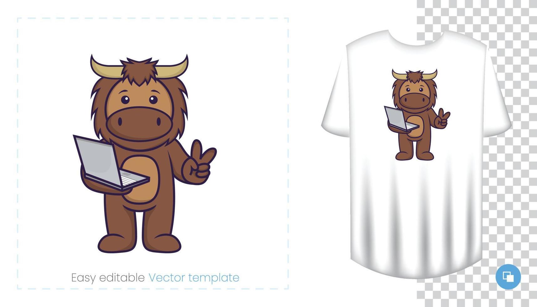 Cute bull mascot character. Can be used on stickers, patches, textiles, paper, cloth and others. vector