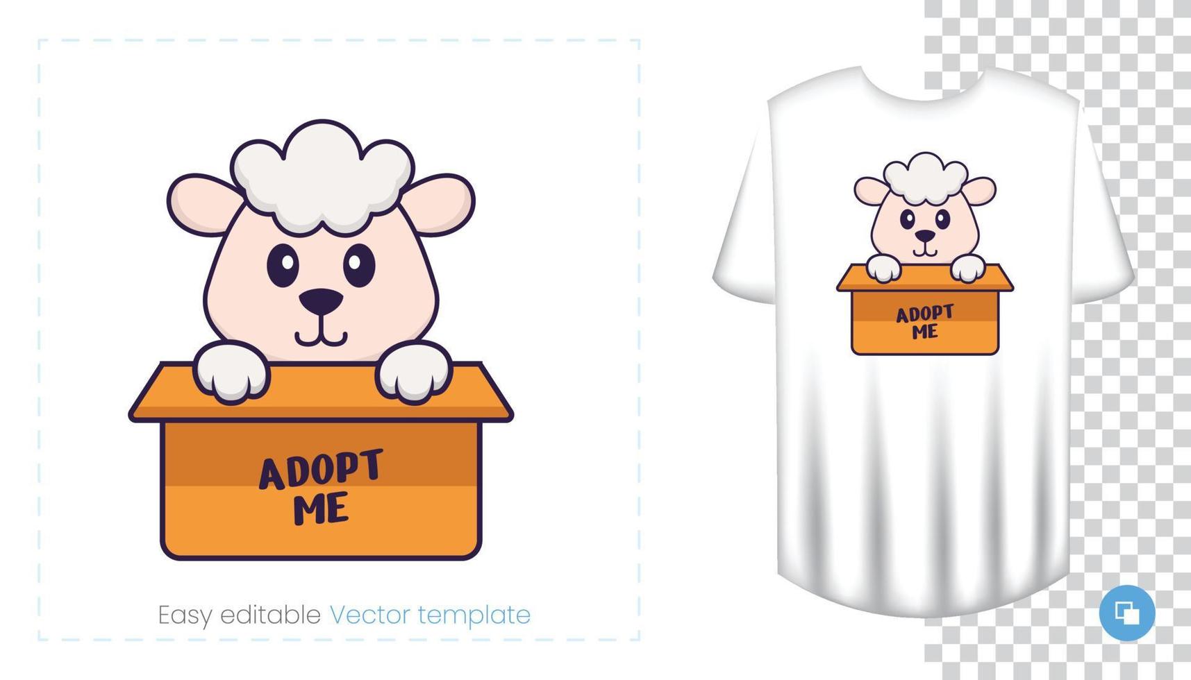 Cute sheep character. Prints on T-shirts, sweatshirts, cases for mobile phones, souvenirs. Isolated vector illustration on white background.