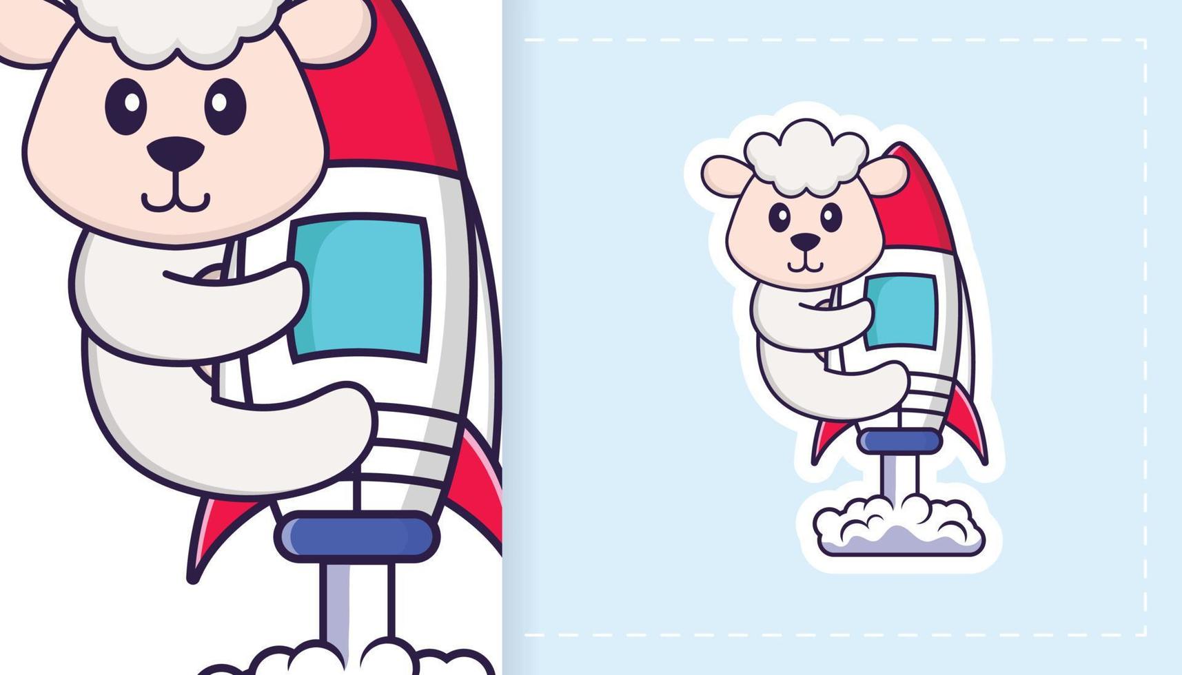 Cute sheep mascot character. Can be used for stickers, patches, textiles, paper. Vector illustration