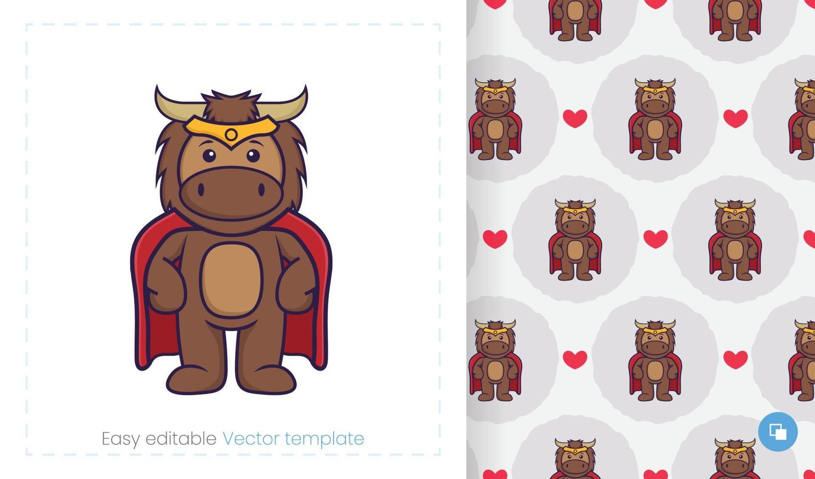 Cute bull mascot character. Can be used on stickers, patches, textiles, paper, cloth and others. vector