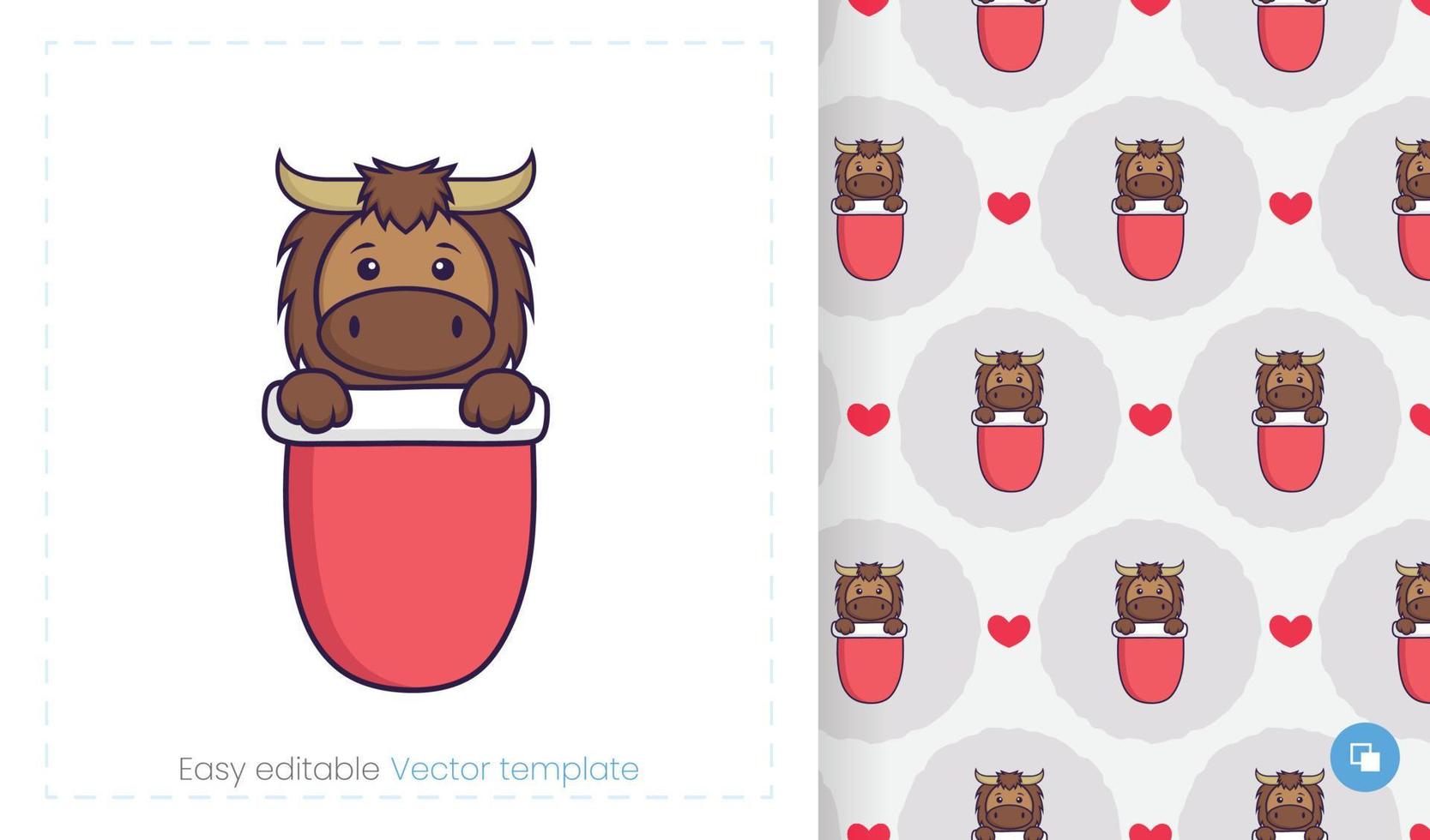 Cute bull mascot character. Can be used on stickers, patches, textiles, paper, cloth and others. vector