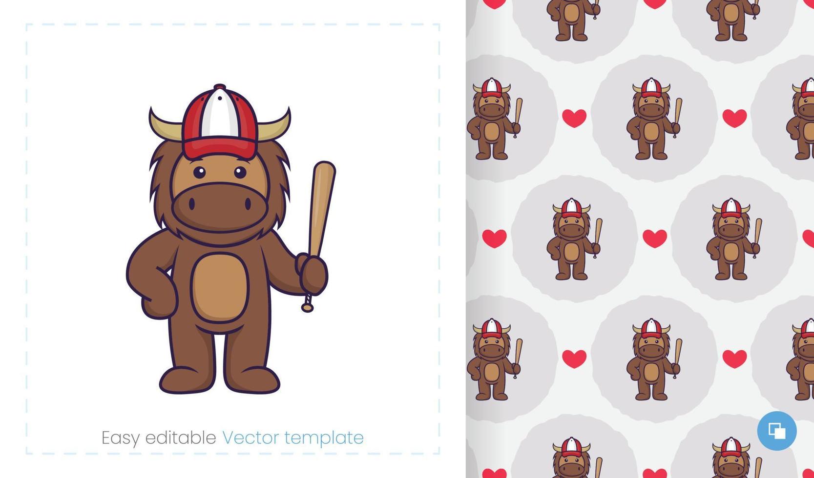 Cute bull mascot character. Can be used on stickers, patches, textiles, paper, cloth and others. vector