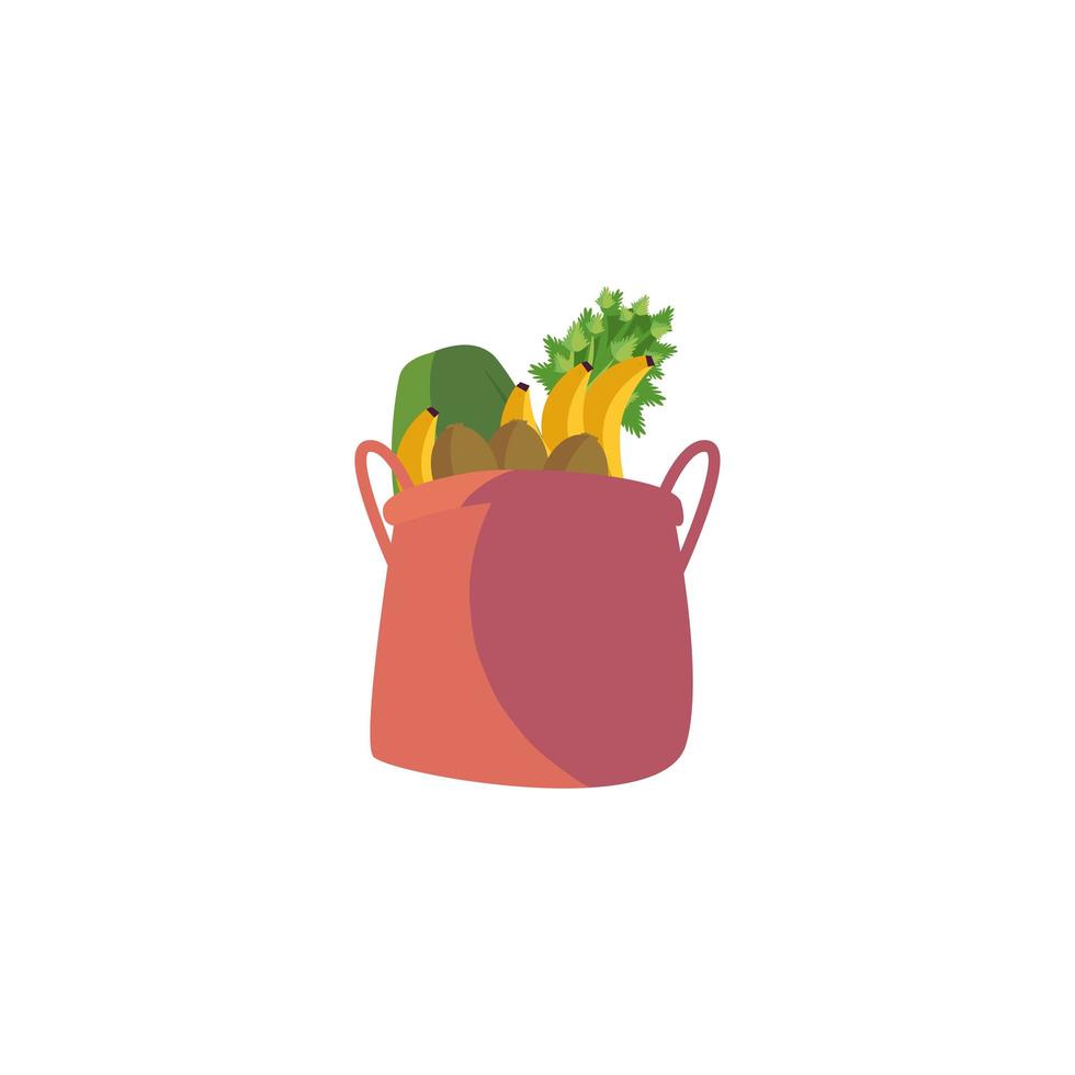 Plátanos aislados verduras dentro de bolsa de diseño vectorial vector