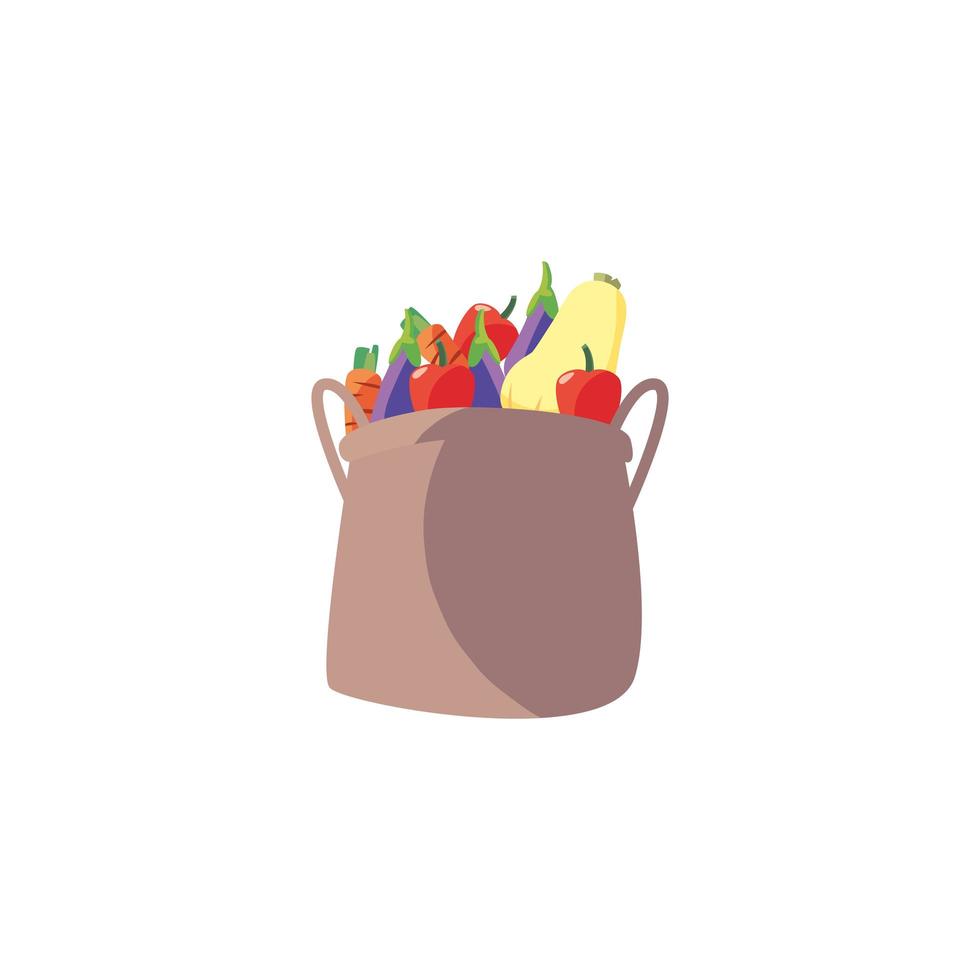 Pumpkin pepper eggplant and carrot inside bag vector design