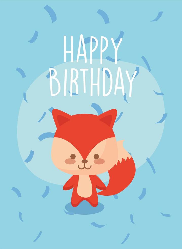 dibujos animados de zorro y diseño de vector de feliz cumpleaños