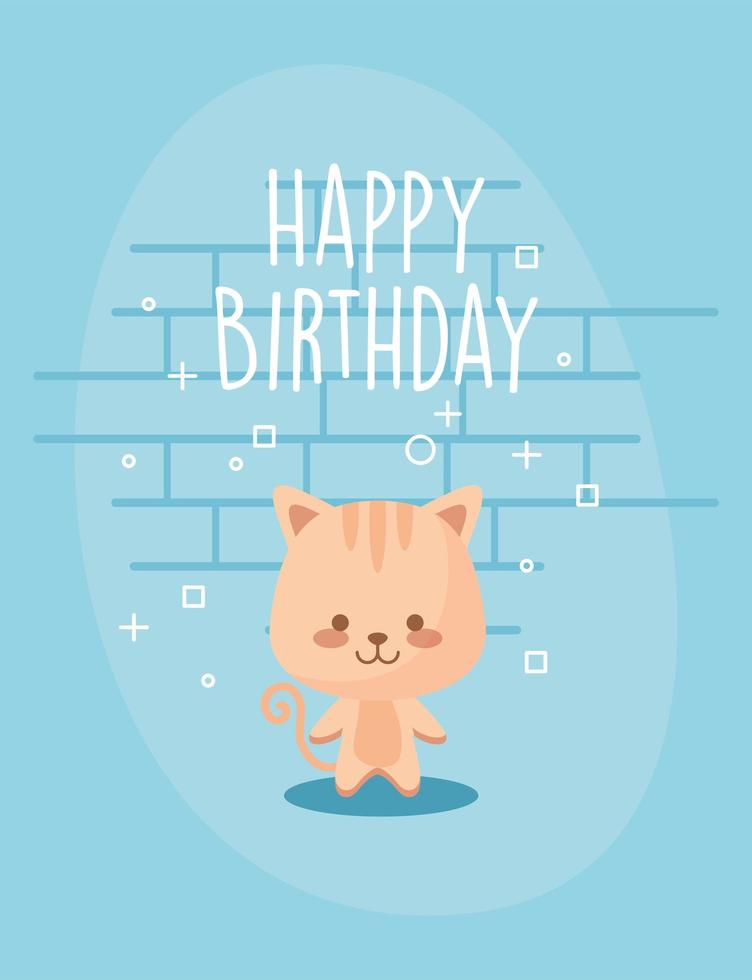 dibujos animados de gato y diseño de vector de feliz cumpleaños