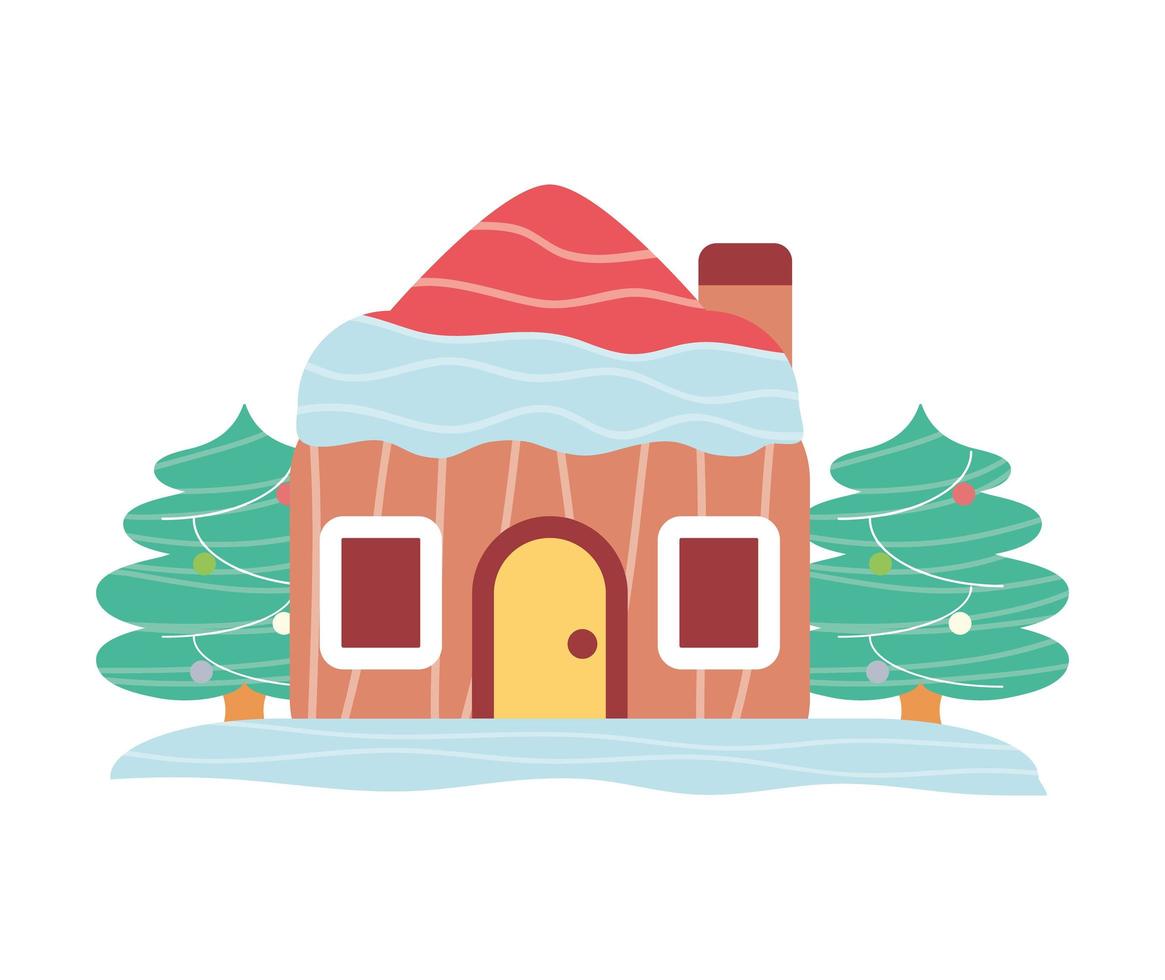 christmas house and trees vector