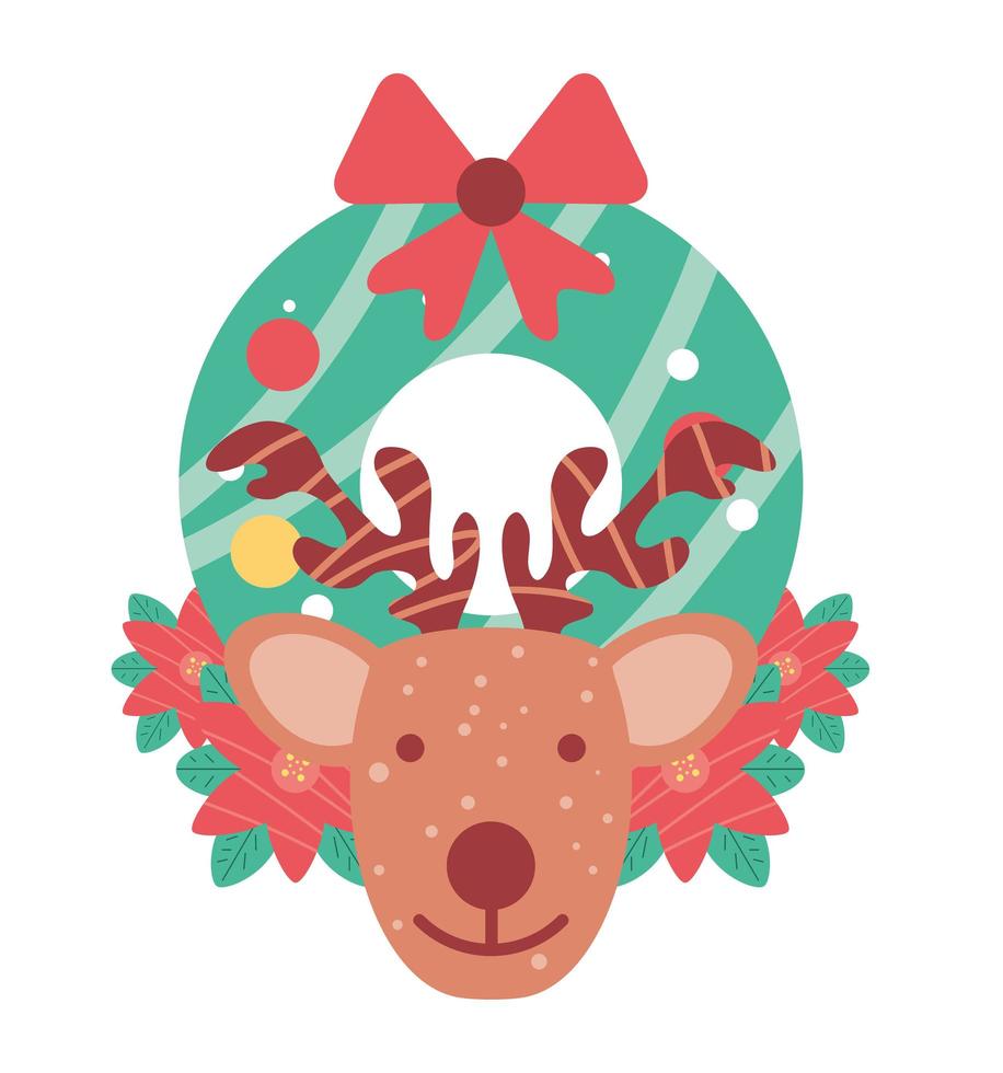 christmas deer and wreath vector