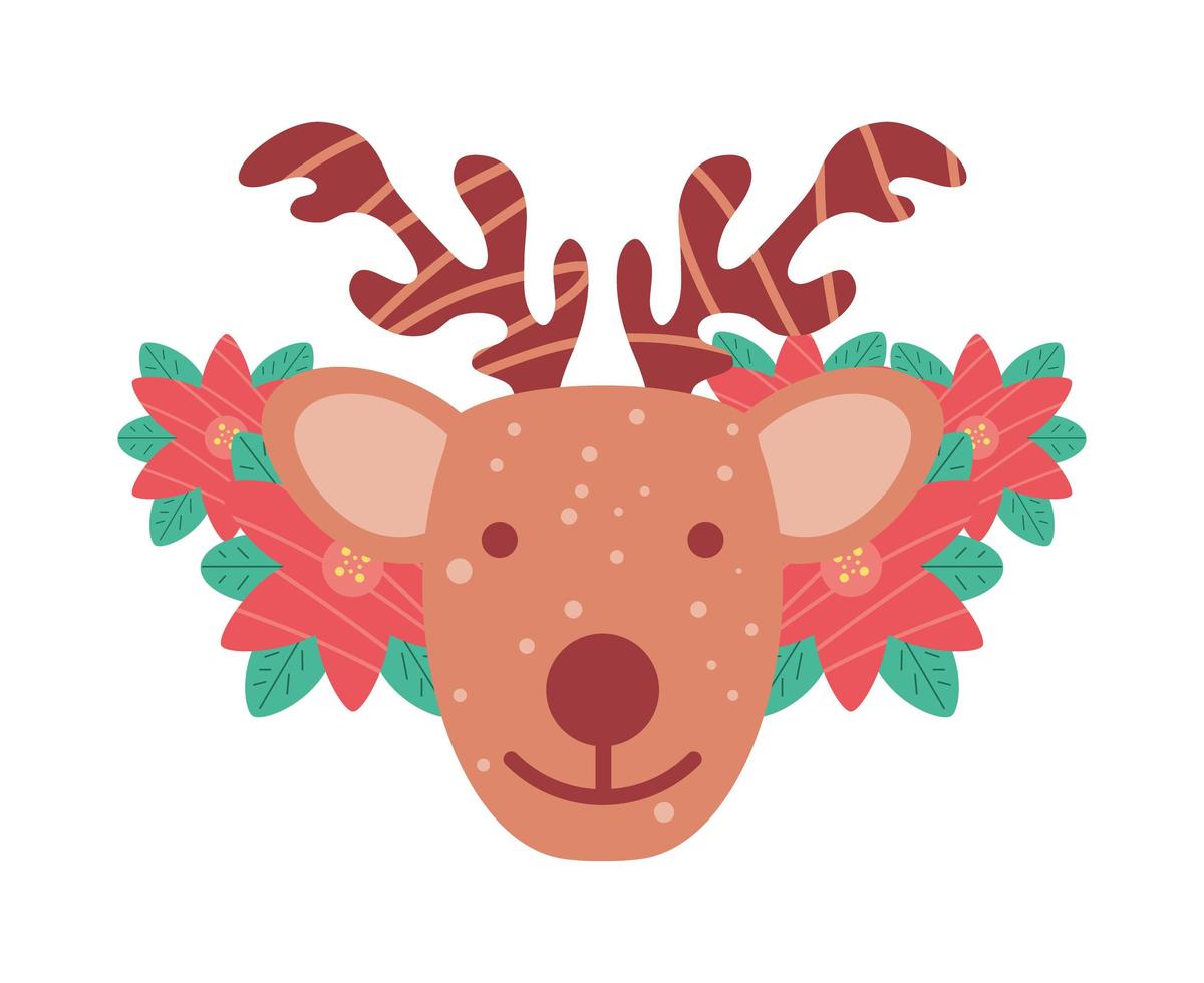 christmas reindeer and flower vector