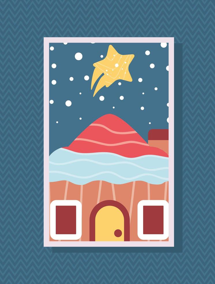 christmas house and star vector