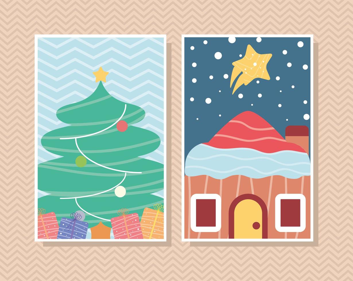 christmas house and tree vector