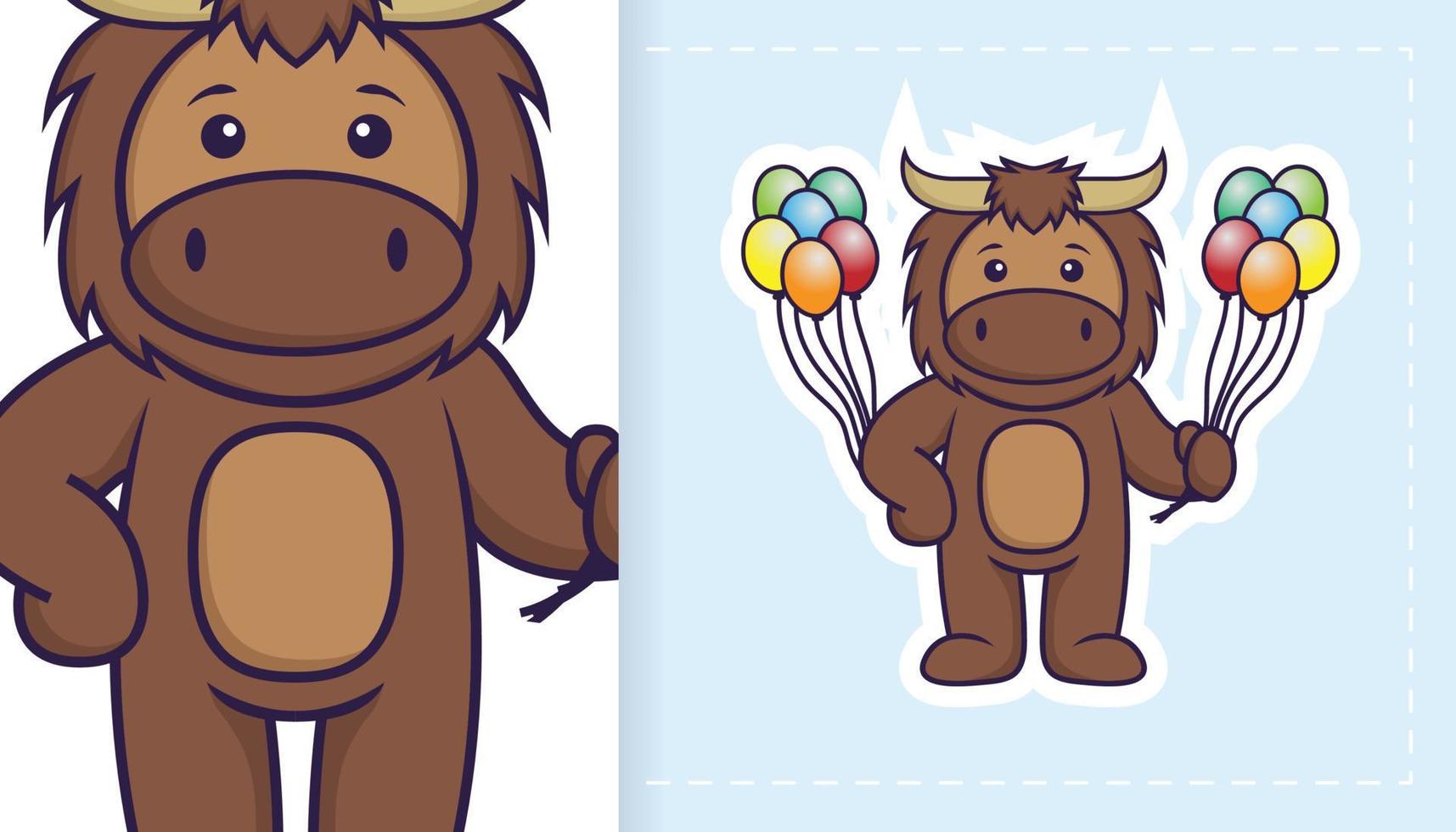 Cute bull mascot character. Can be used for stickers, patches, textiles, paper. Vector illustration