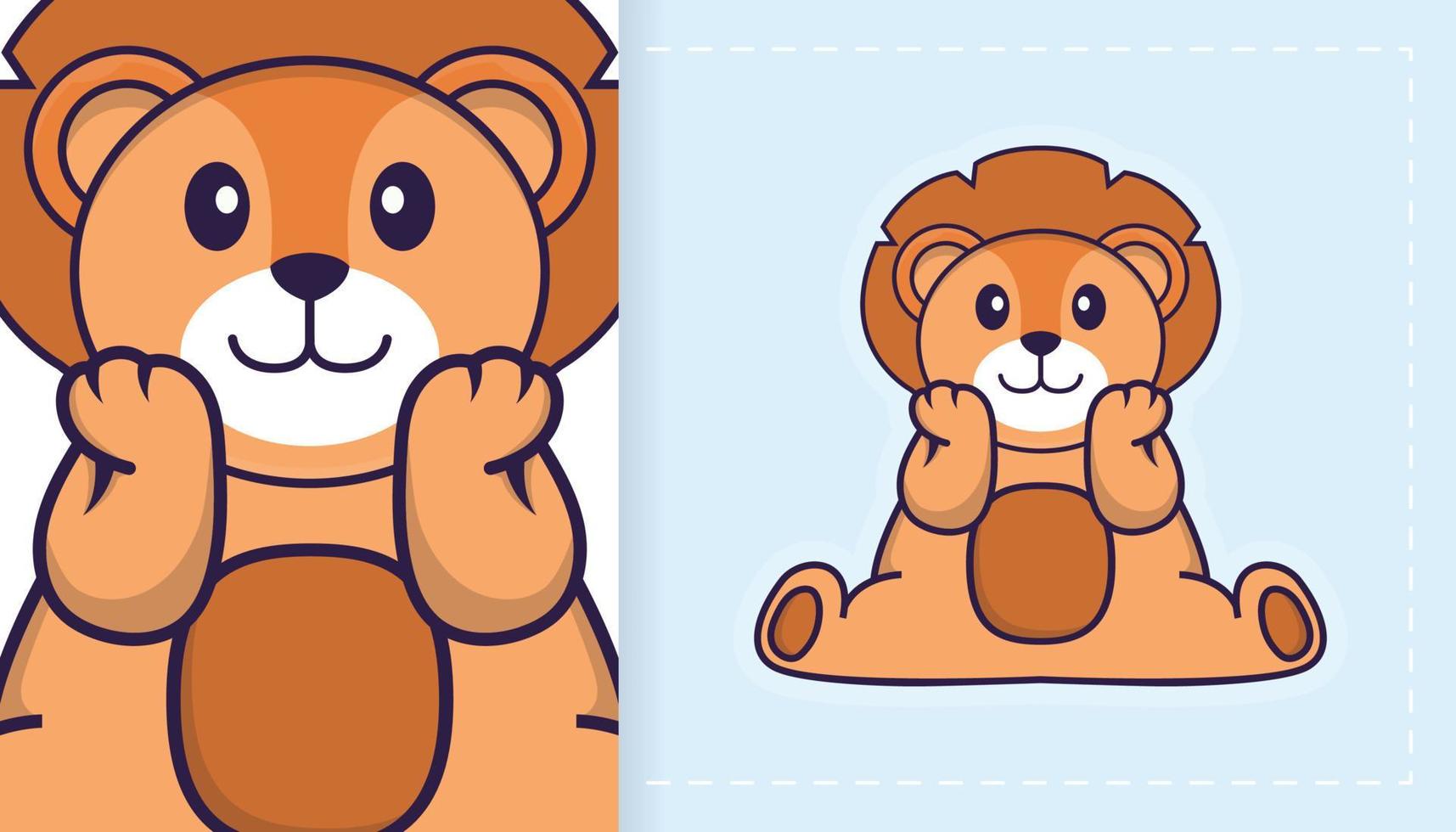 Cute lion mascot character. Can be used for stickers, patches, textiles, paper. Vector illustration