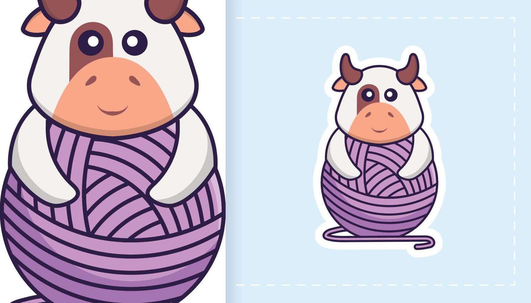 Cute cow mascot character. Can be used for stickers, patches, textiles, paper. Vector illustration