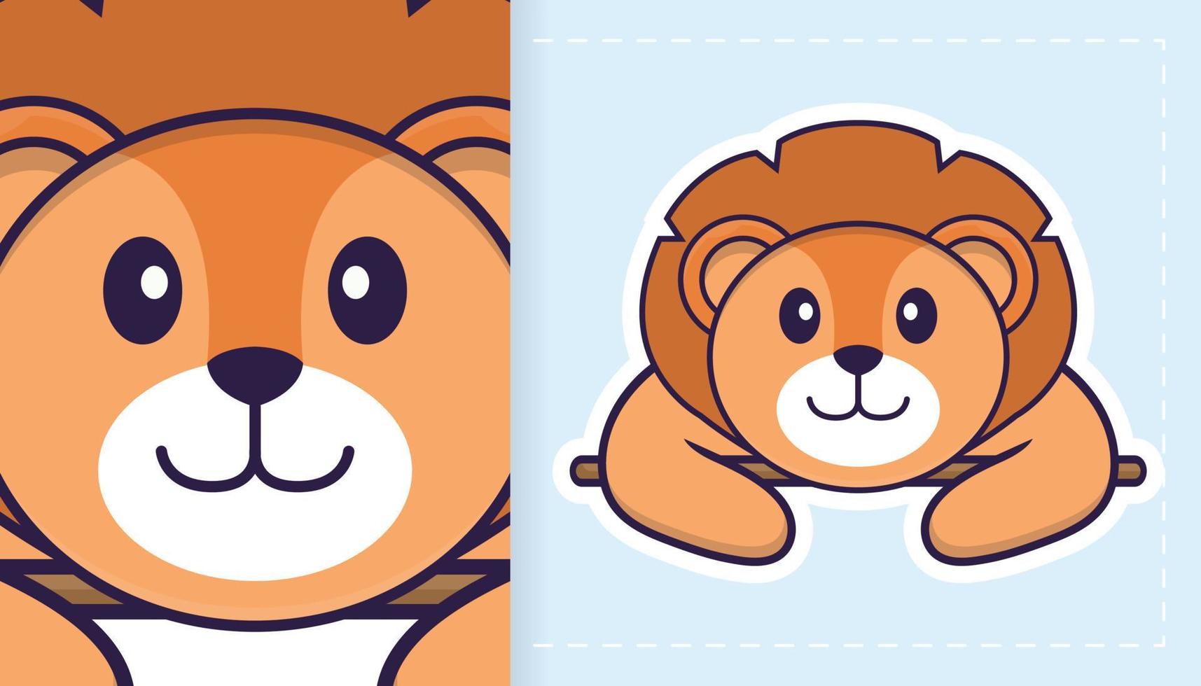 Cute lion mascot character. Can be used for stickers, patches, textiles, paper. Vector illustration