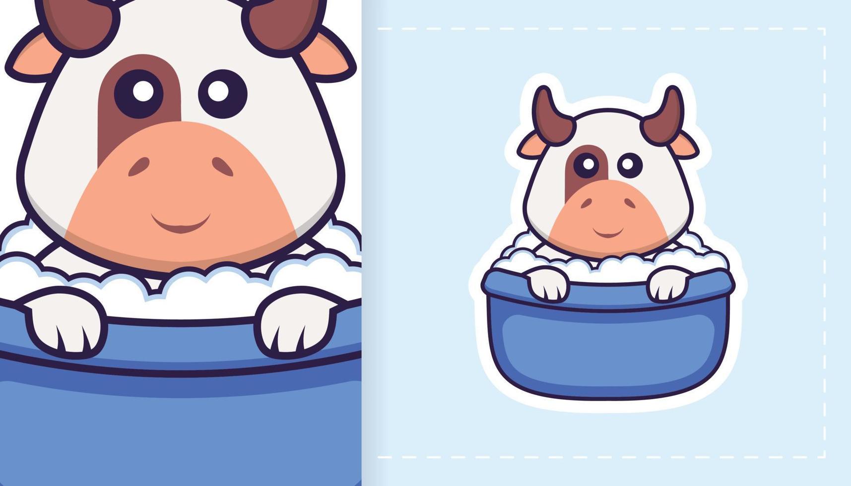 lindo personaje de mascota de vaca. se puede utilizar para pegatinas, parches, textiles, papel. ilustración vectorial vector