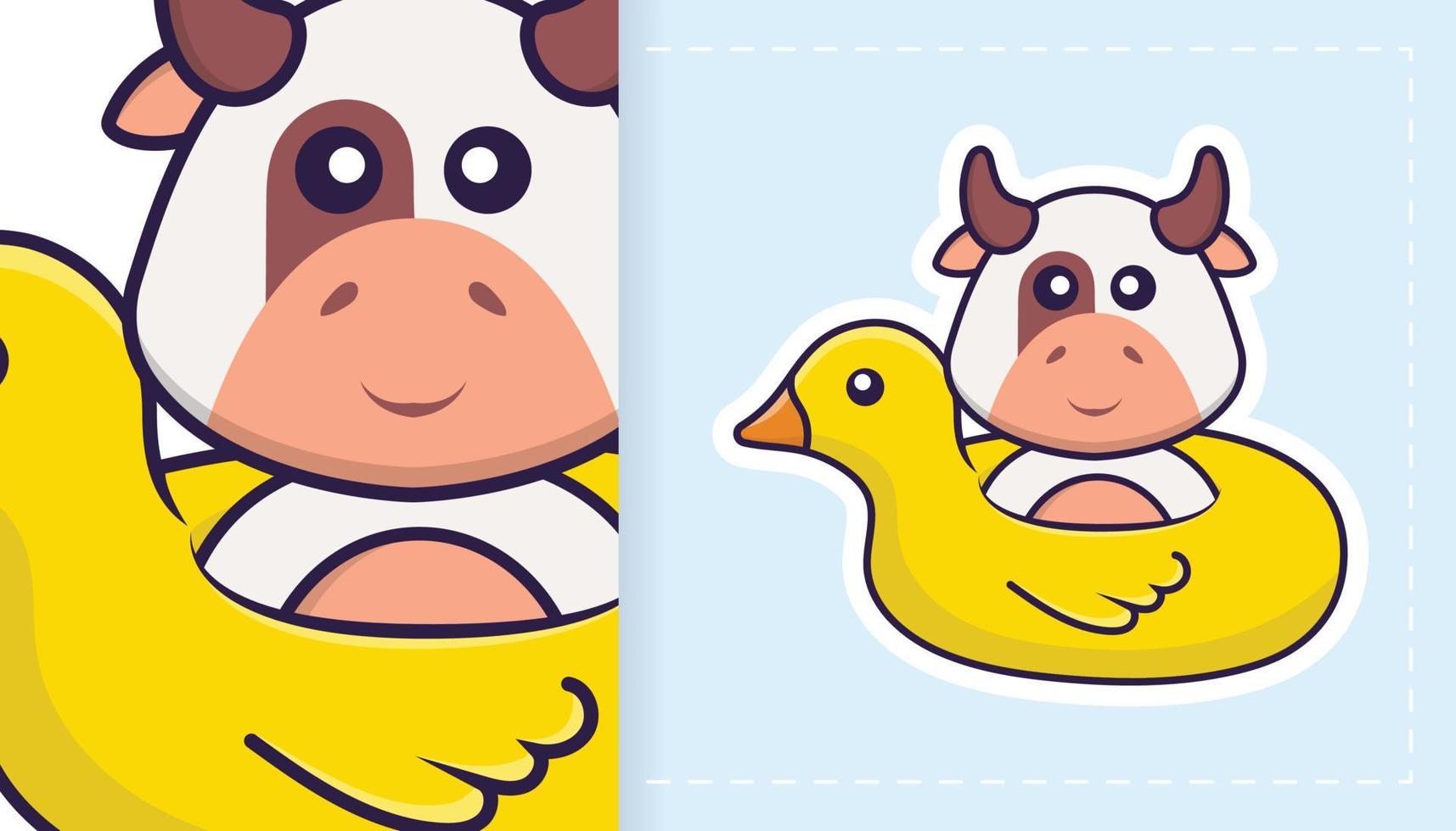 Cute cow mascot character. Can be used for stickers, patches, textiles, paper. Vector illustration