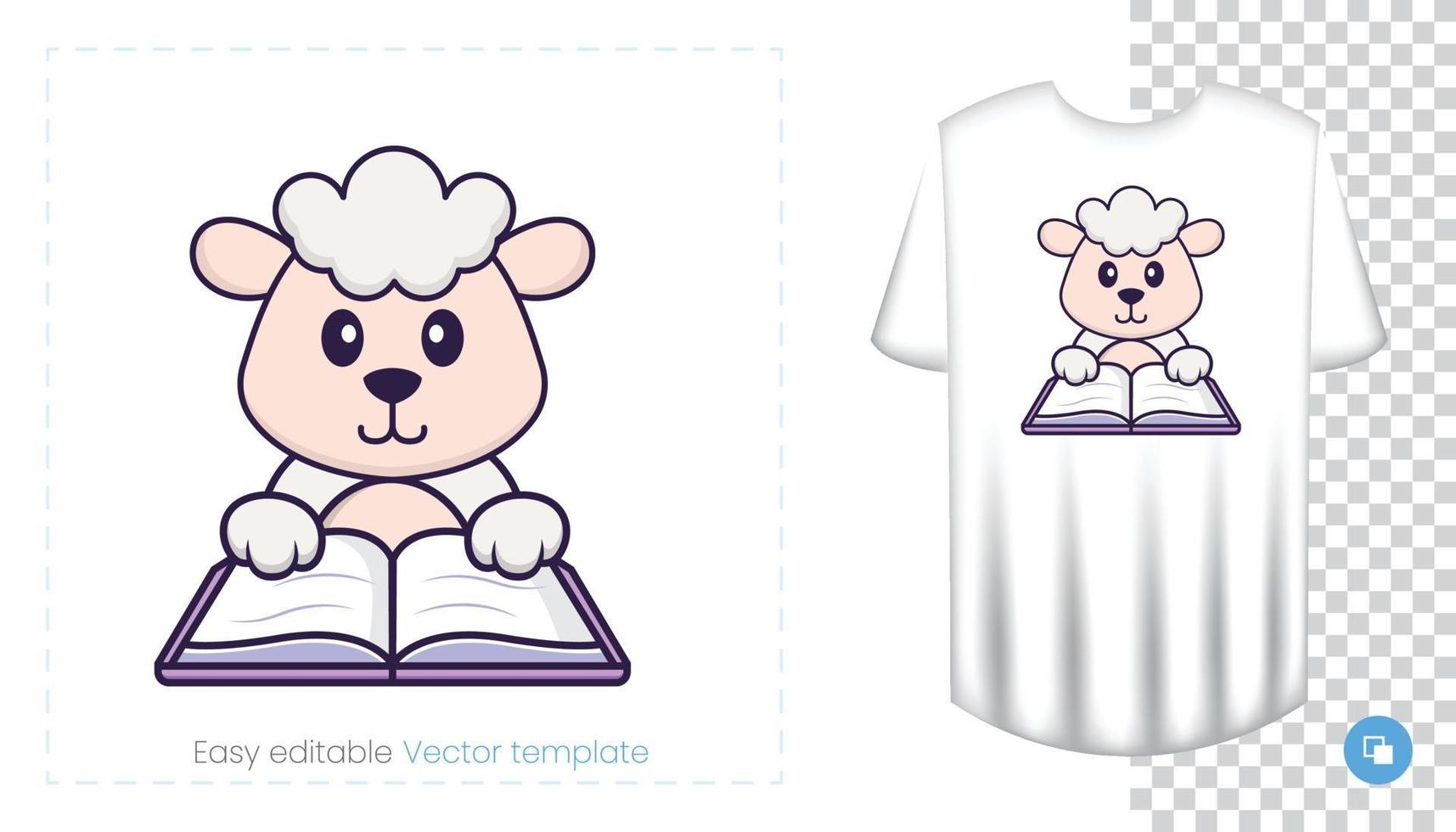 lindo personaje de oveja. estampados en camisetas, sudaderas, fundas para móviles, souvenirs. Ilustración de vector aislado sobre fondo blanco.