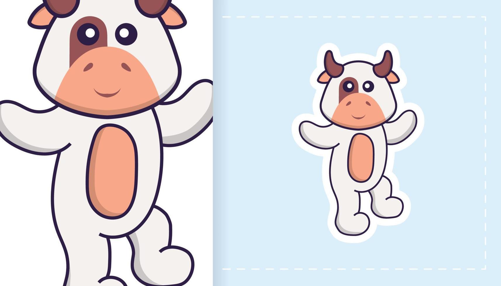 lindo personaje de mascota de vaca. se puede utilizar para pegatinas, parches, textiles, papel. ilustración vectorial vector