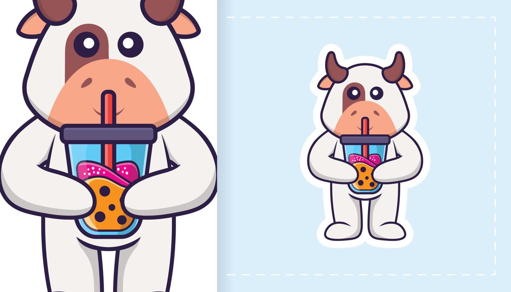 Cute cow mascot character. Can be used for stickers, patches, textiles, paper. Vector illustration