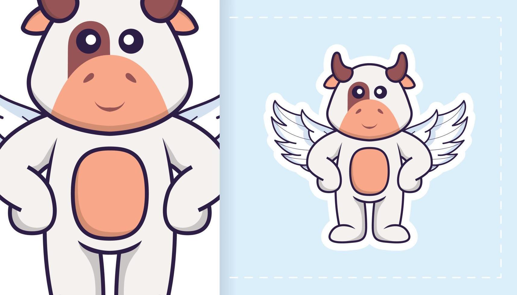 lindo personaje de mascota de vaca. se puede utilizar para pegatinas, parches, textiles, papel. ilustración vectorial vector