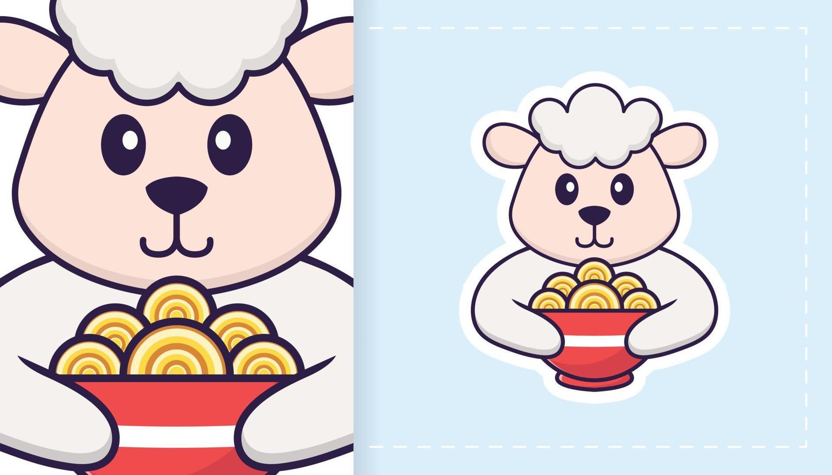 Cute sheep mascot character. Can be used for stickers, patches, textiles, paper. Vector illustration