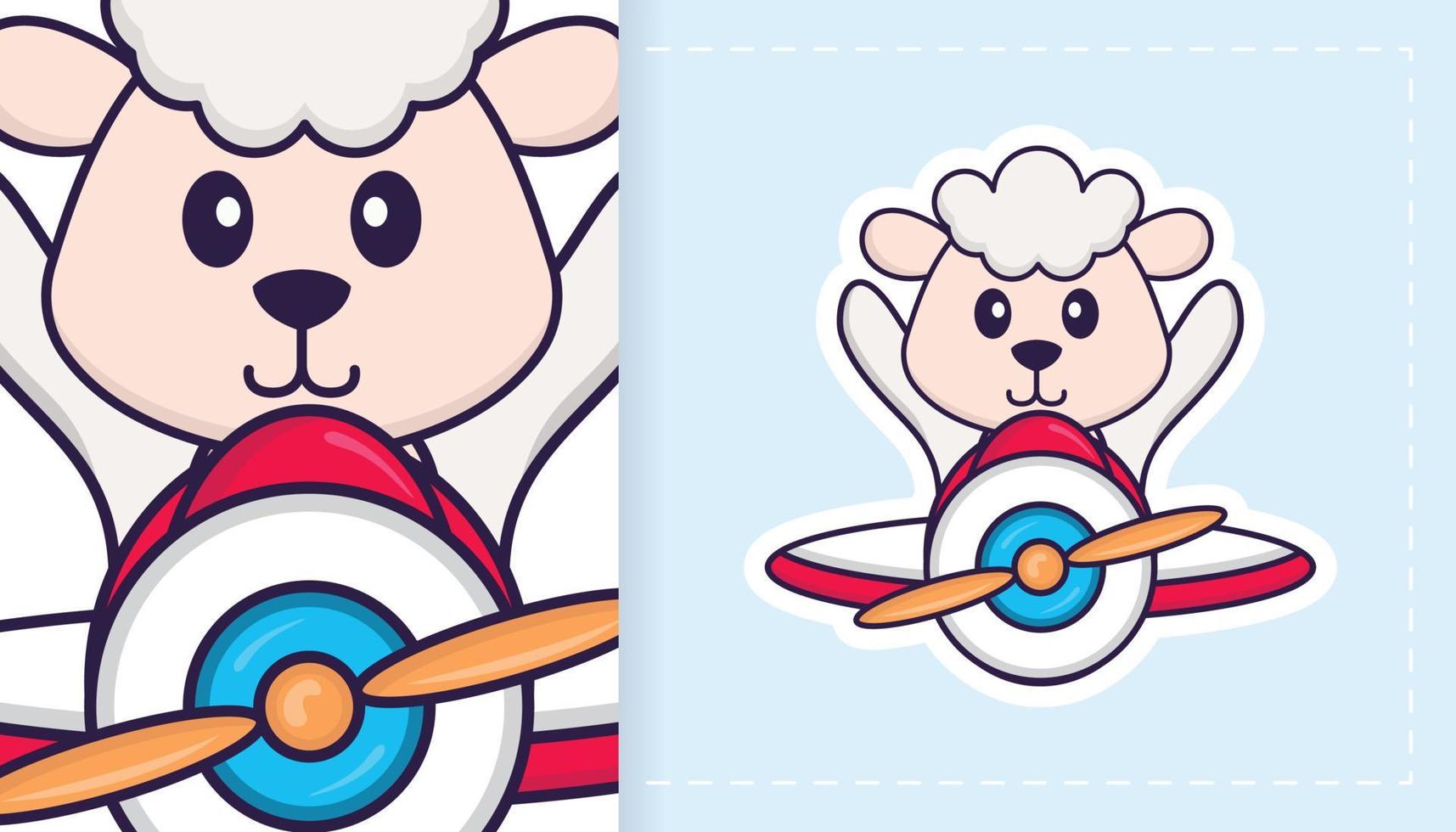 Cute sheep mascot character. Can be used for stickers, patches, textiles, paper. Vector illustration