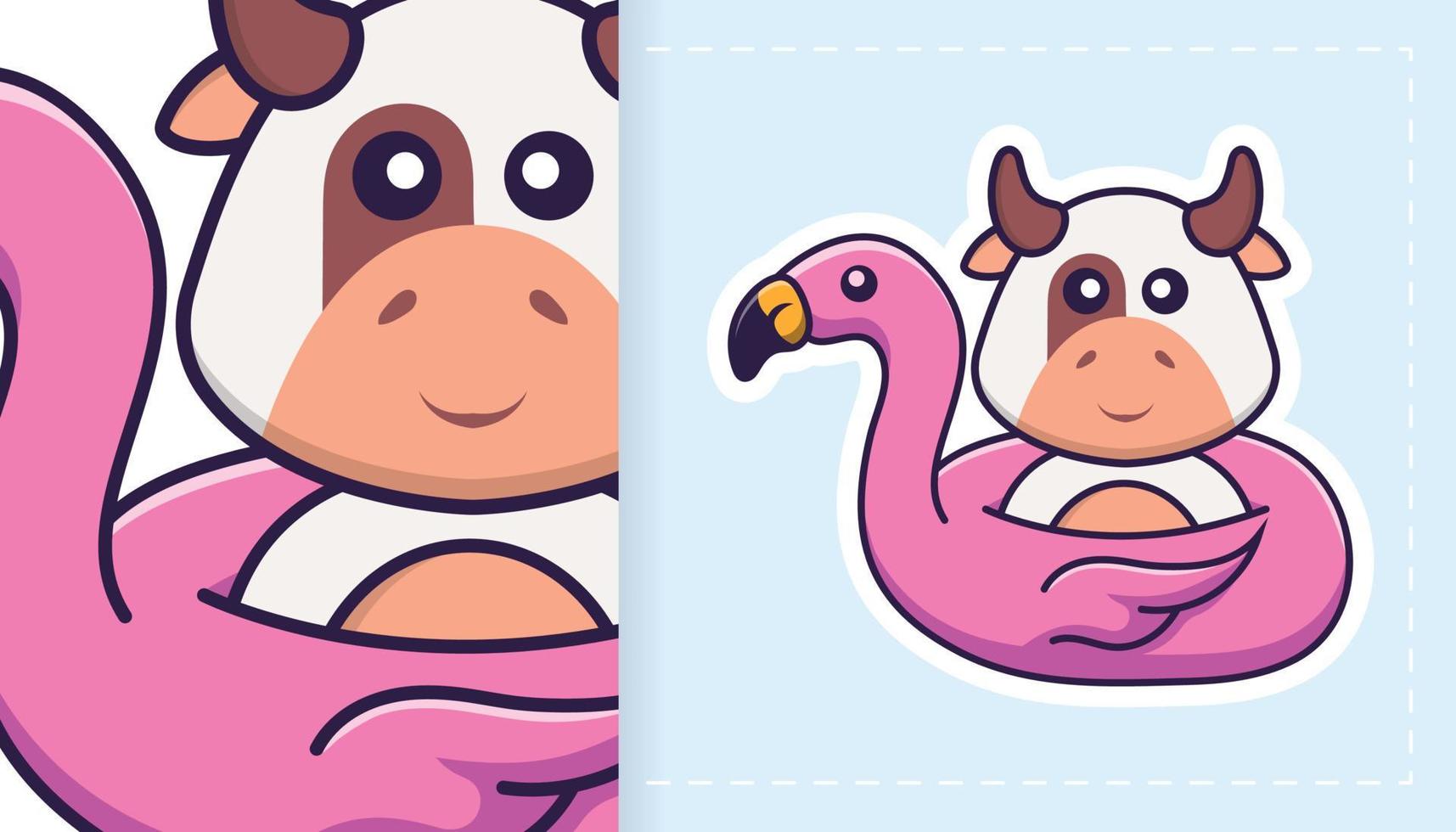 lindo personaje de mascota de vaca. se puede utilizar para pegatinas, parches, textiles, papel. ilustración vectorial vector