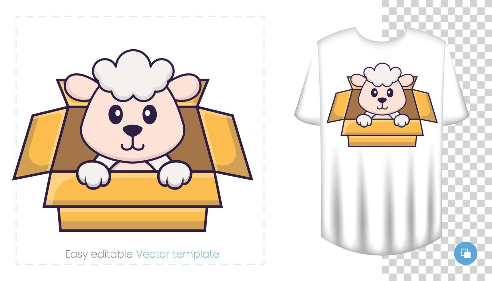 Cute sheep character. Prints on T-shirts, sweatshirts, cases for mobile phones, souvenirs. Isolated vector illustration on white background.