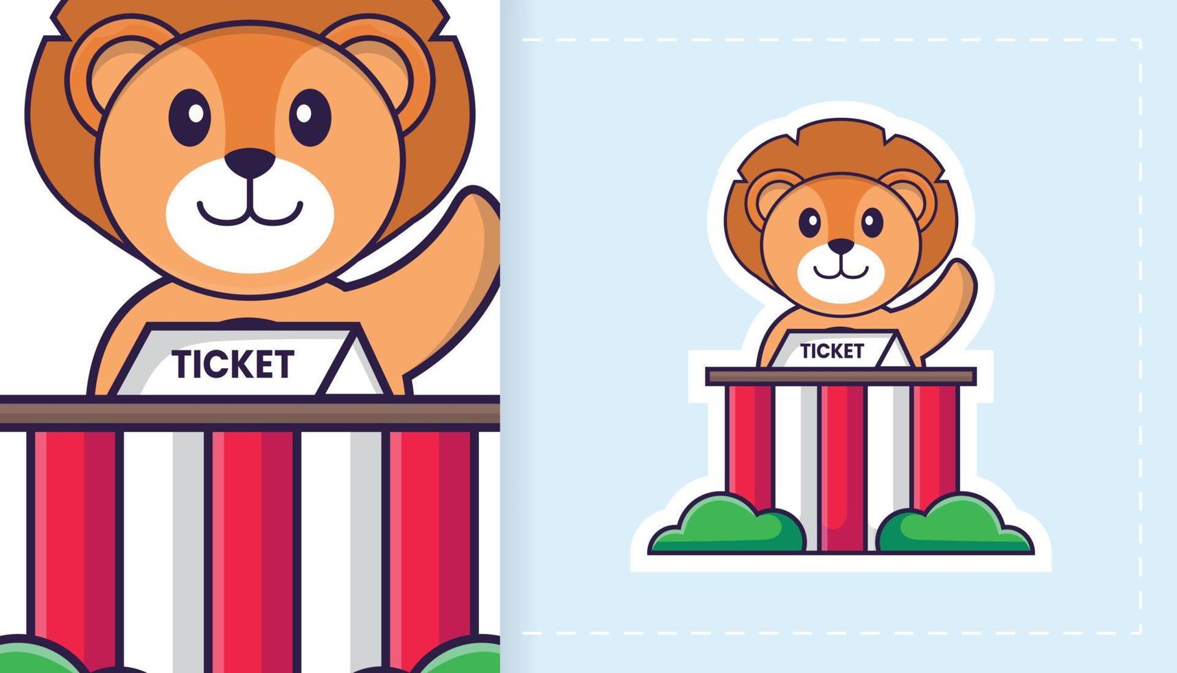 Cute lion mascot character. Can be used for stickers, patches, textiles, paper. Vector illustration