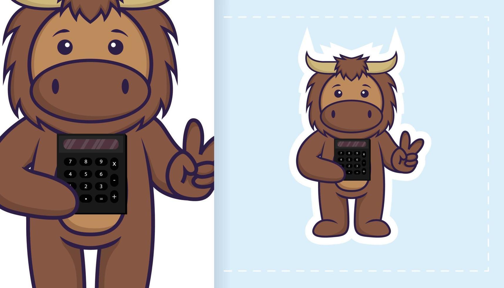 Cute bull mascot character. Can be used for stickers, patches, textiles, paper. Vector illustration