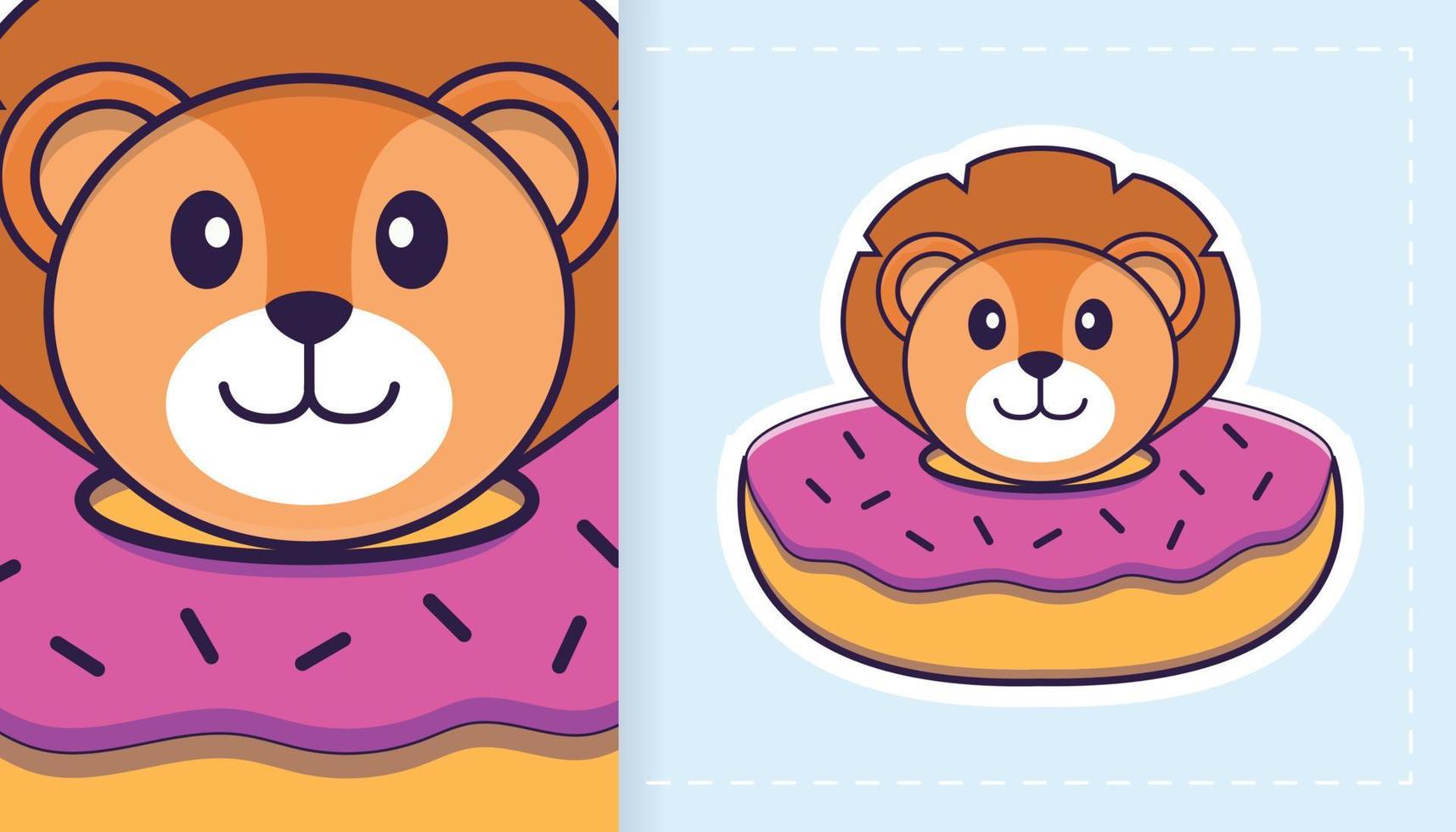 Cute lion mascot character. Can be used for stickers, patches, textiles, paper. Vector illustration