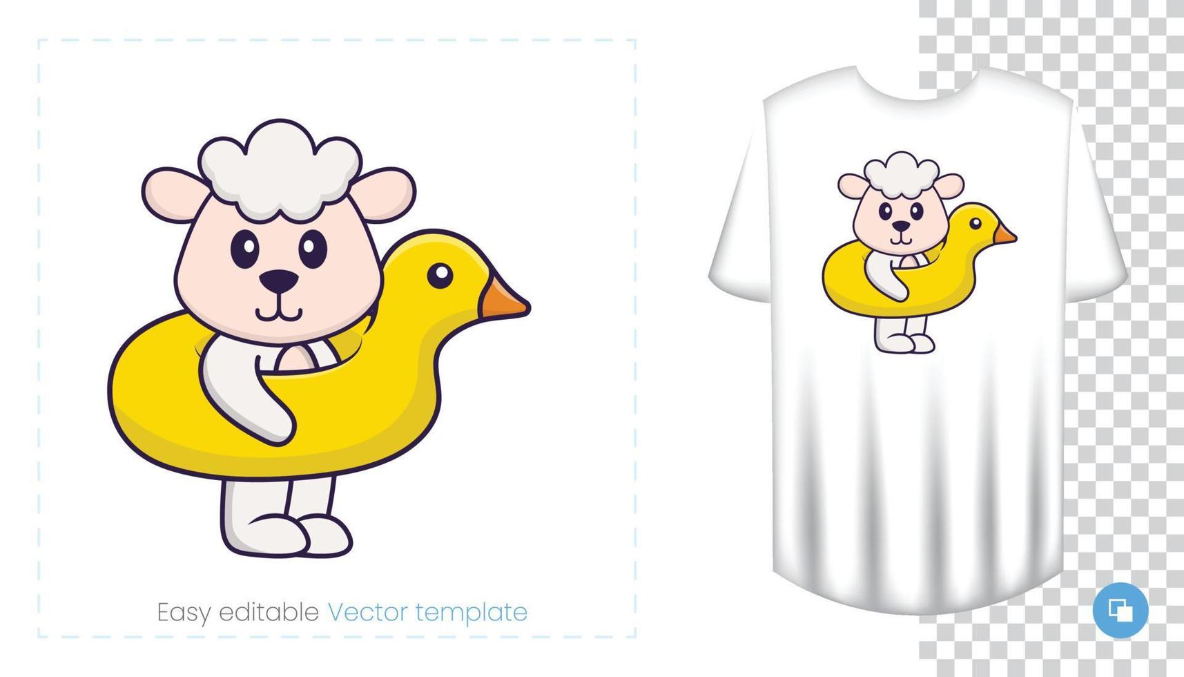 Cute sheep character. Prints on T-shirts, sweatshirts, cases for mobile phones, souvenirs. Isolated vector illustration on white background.