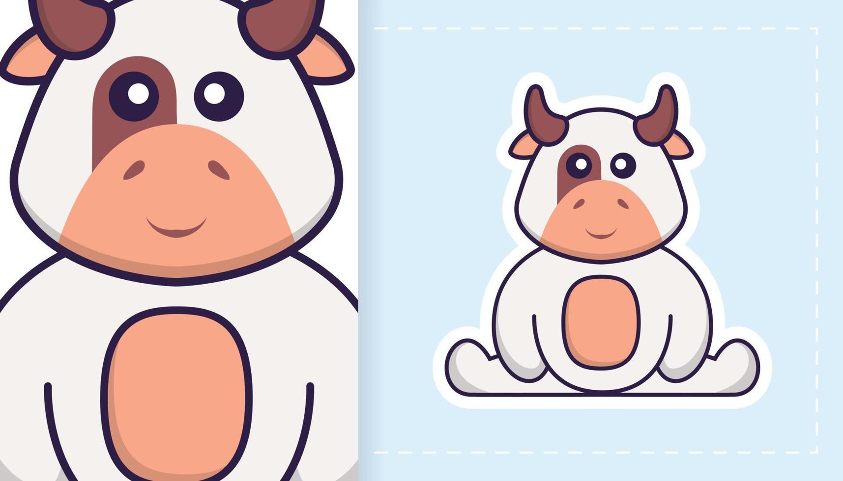 lindo personaje de mascota de vaca. se puede utilizar para pegatinas, parches, textiles, papel. ilustración vectorial vector