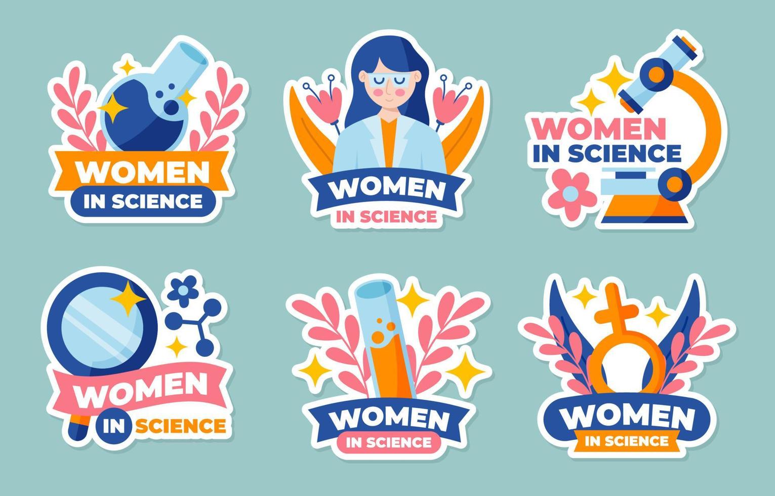 conjunto de pegatinas de mujeres en la ciencia vector