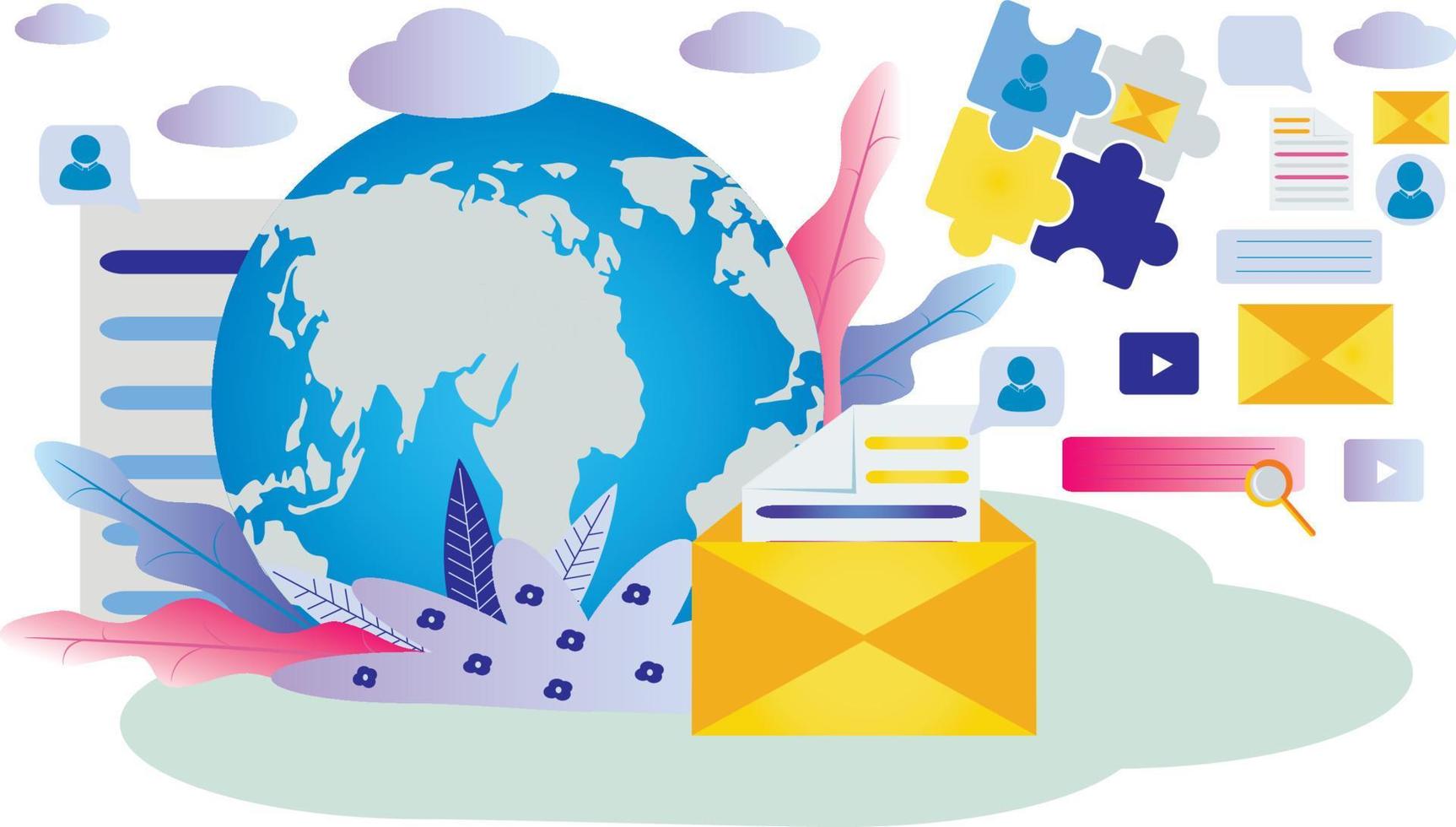 Social media, global message service, customer retention, transaction service vector