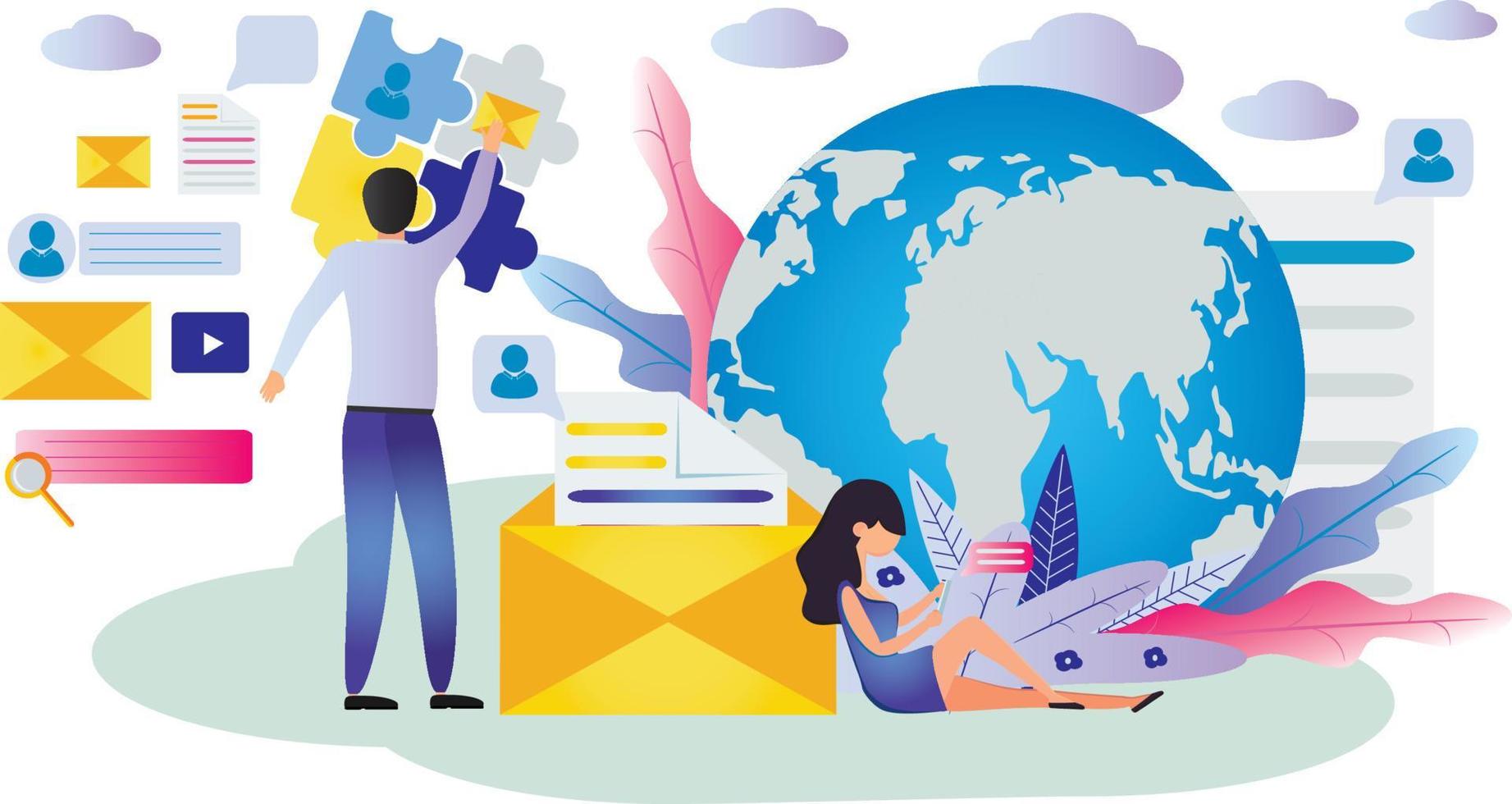 Social media, global message service, customer retention, transaction service vector