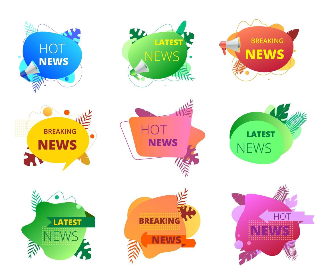 Hot, latest, breaking news vector set.