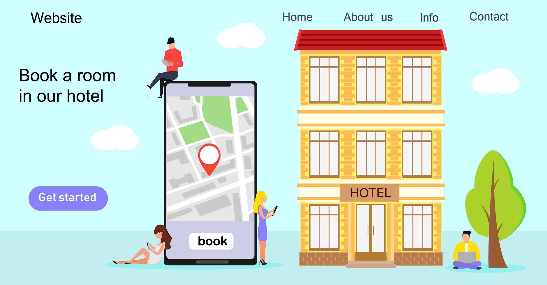 Booking hotel, room, appartment reservation and search reservation for holiday concept, it can be used for landing page, template, ui, web, mobile app, poster, banner, flyer vector