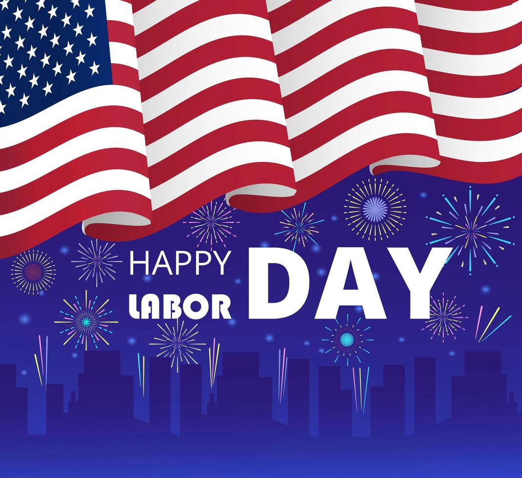 Labor Day poster or header for web, UI, landing page vector. United States national holiday for workers in September. USA flag is waving. vector