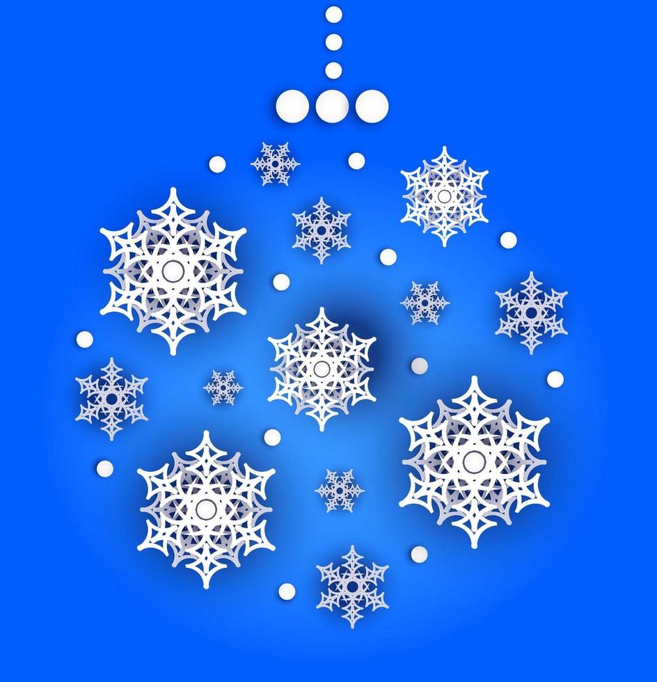 cartel o tarjeta de felicitación de navidad o año nuevo. Banner de papel cortado con voluminosos copos de nieve con purpurina. vector