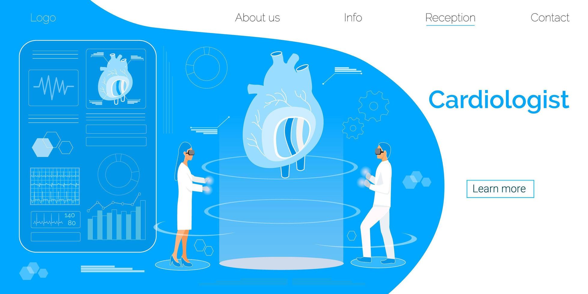 Health concept of cardiologist, heart, hypotension and hypertension disease. Symptoms and prevention blood pressure health or healthy vector illustration, it is landing page, website, app, banner.