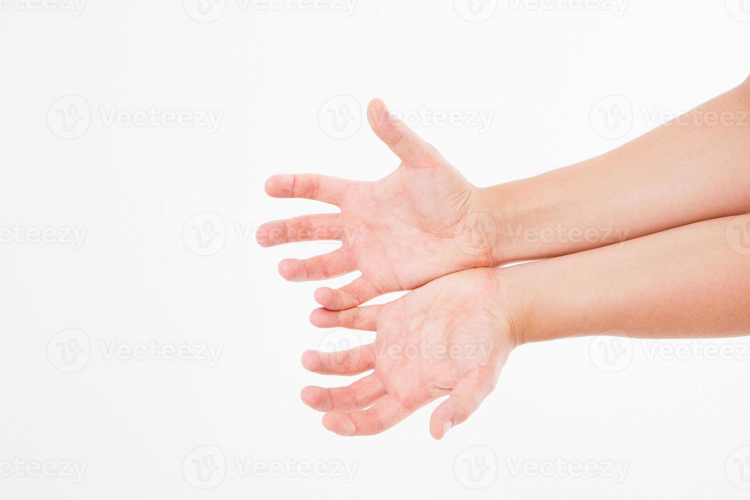 male hand two palm up. handbreadth isolated on a white background. Front view. Mock up. Copy space. Template. Blank. photo